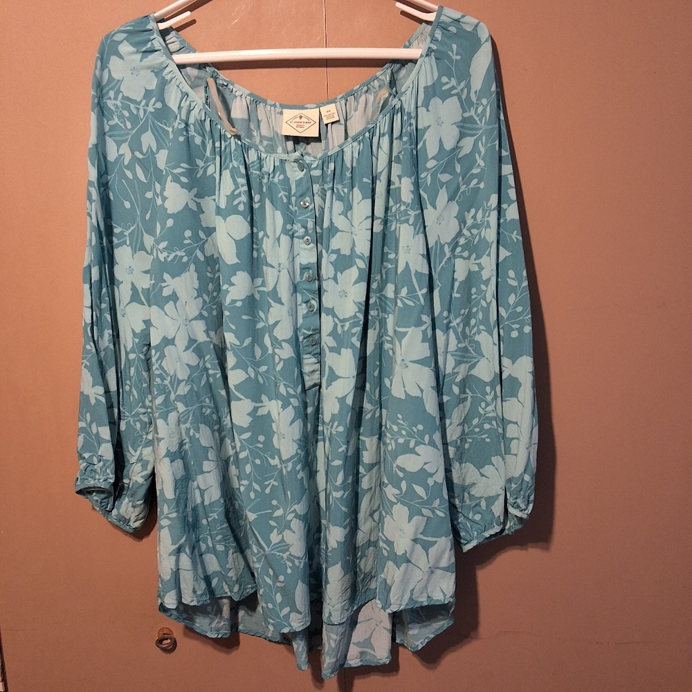 St. John's Bay Light Blue Floral Blouse - Size 3X